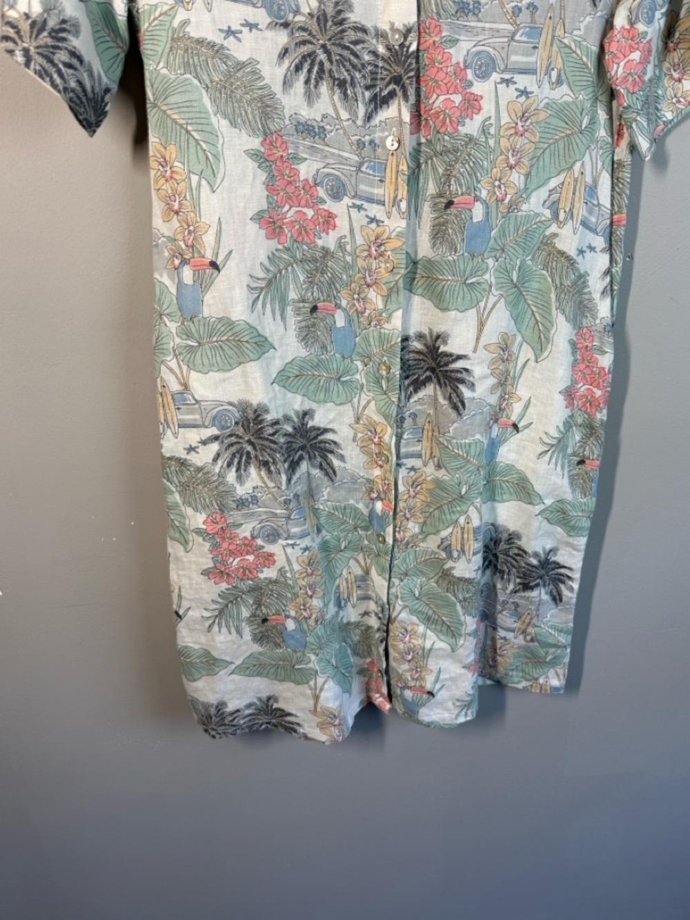 C&C California 100% Linen Beach Toucan Surf Shirt Dress Size S - Picture 6 of 13